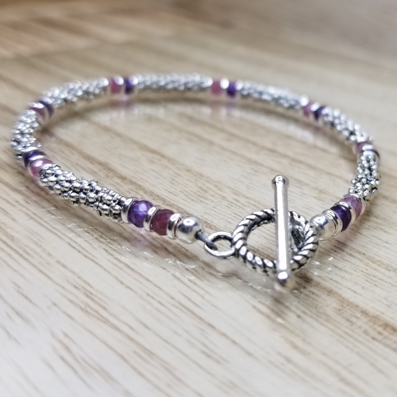 Pink Tourmaline & Amethyst Beaded Bracelet - Picture 8 of 8